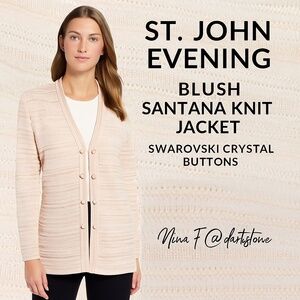 St. John Evening Blush Santana Knit Blazer – Swarovski Crystal Buttons –US made